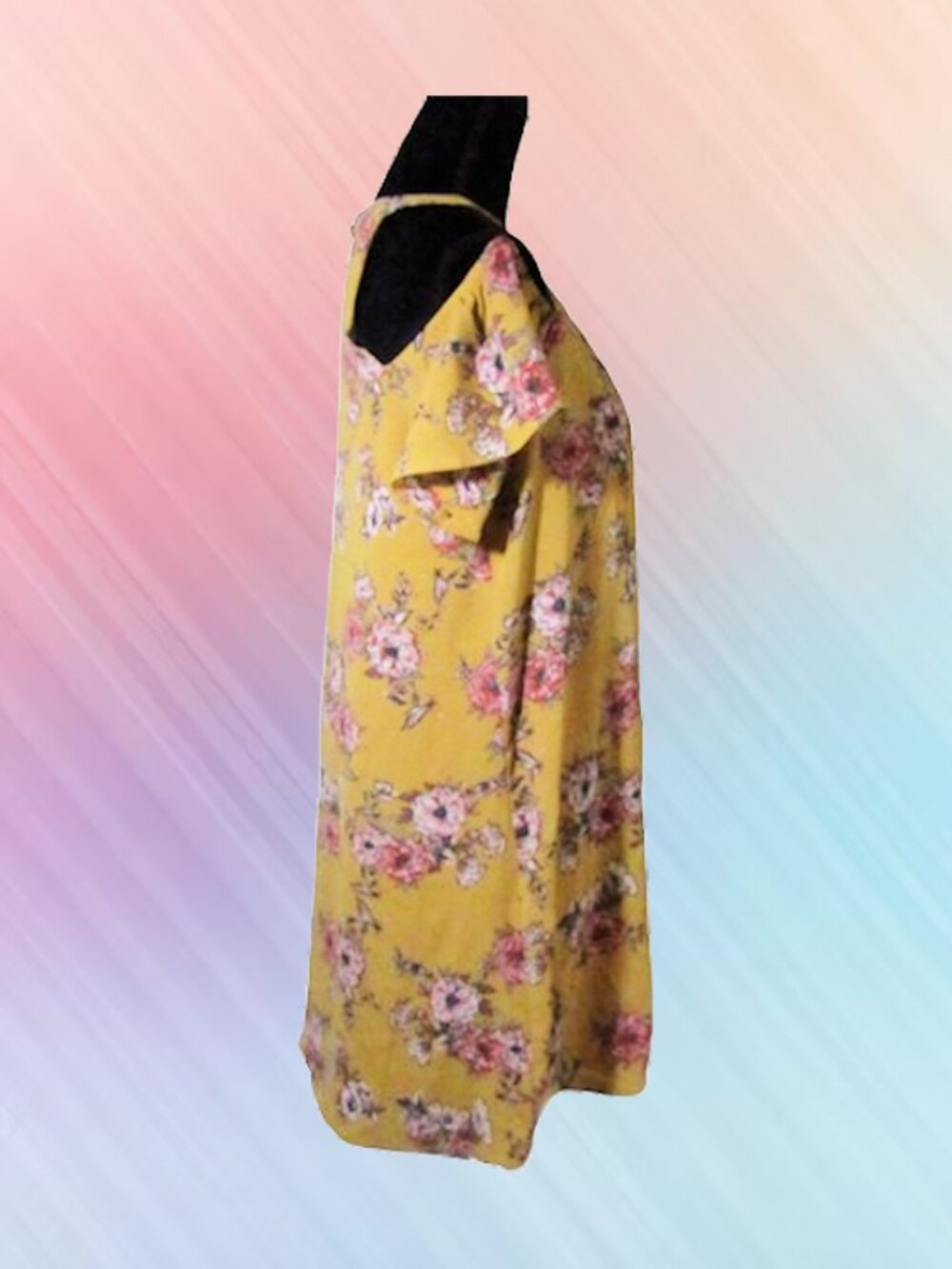 AS U WISH size M mini dress cold shoulder yellow floral lined - Picture 3 of 13